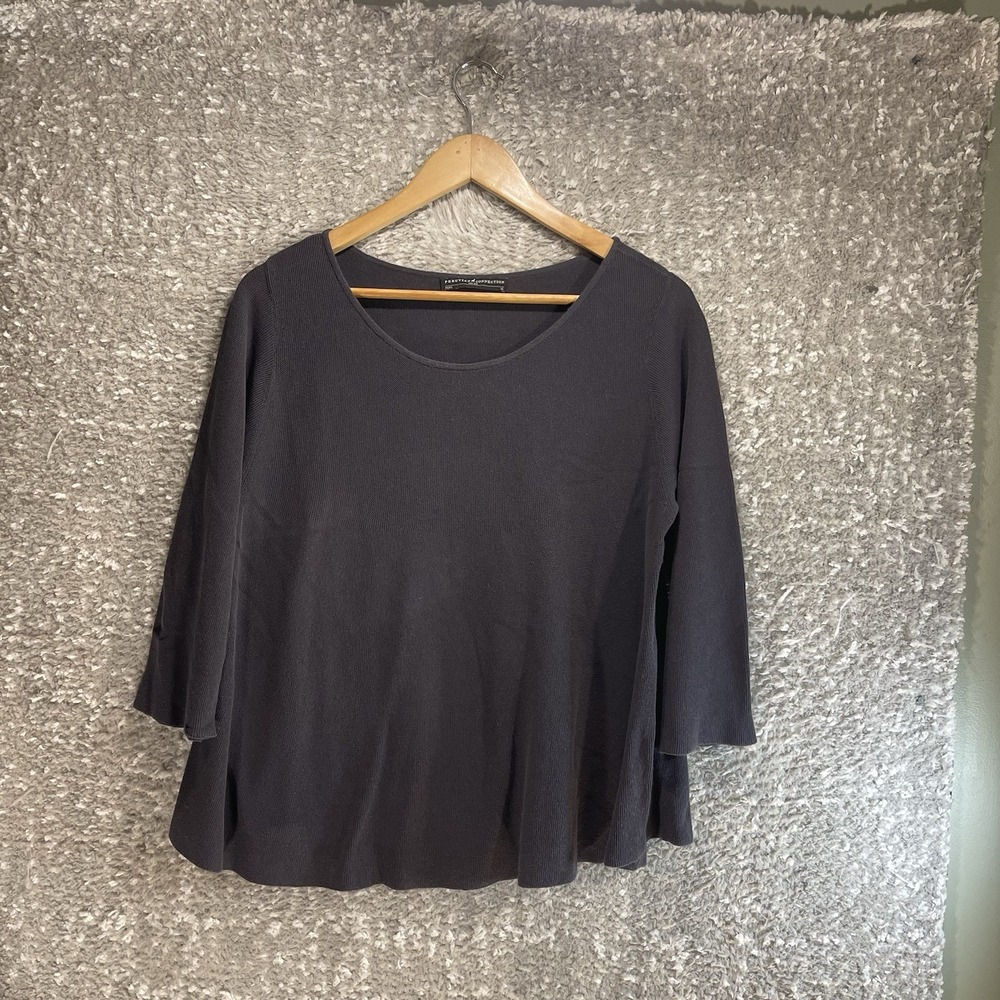 PERUVIAN CONNECTION Women‎ Xl 3/4 Sleeve Gray Pima Cotton Preppy Top